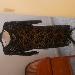 MARINA Black Lace Long Sleeve Dress